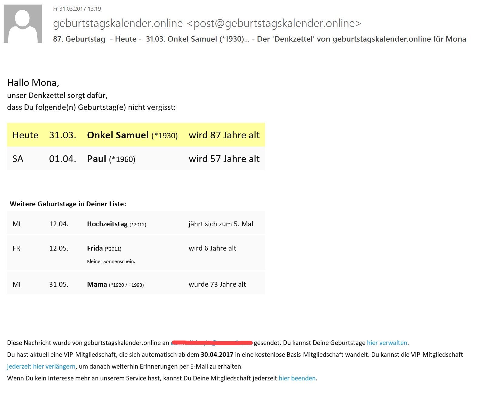 Beispiel von unserem Denkzettel